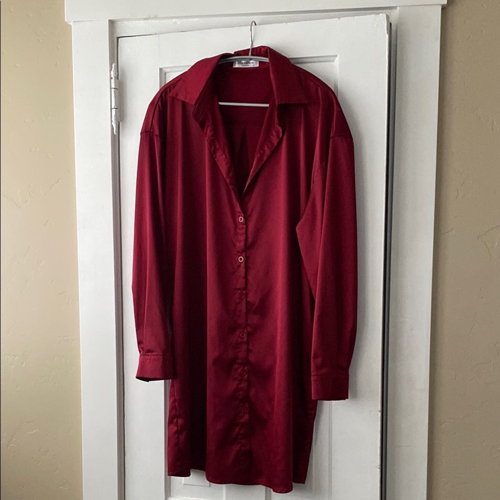 Red Long Sleeve Shirt Dress